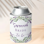 Porta-lata Nome verde da lavanda de eucalipto<br><div class="desc">Para um chá de panela,  festa de solteira. Decorados com flores de lavanda de cor aquosa e verde de eucalipto. Personalize e adicione o nome da noiva.</div>