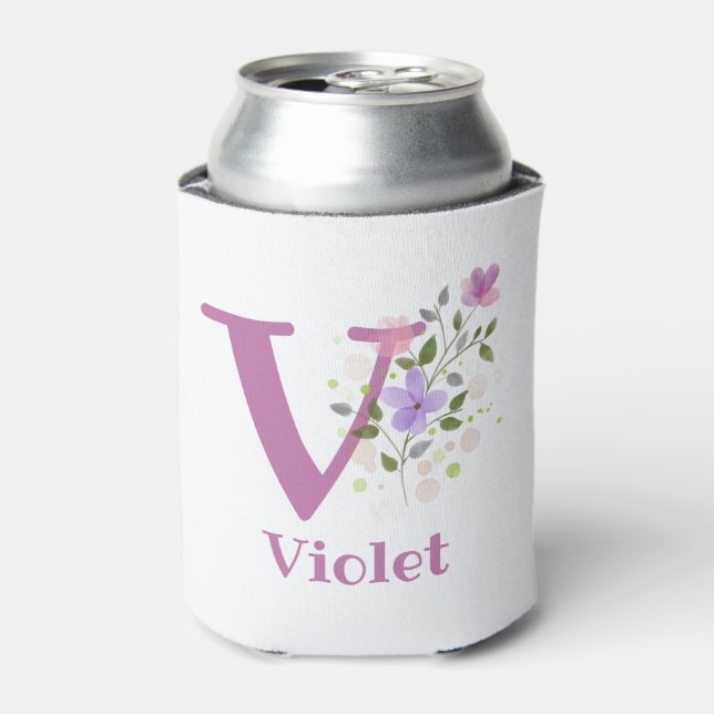 Porta-lata Nome Violeta com um Desenho Floral (Can Front)