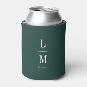 Porta-lata Nomes de Casamento Verde do Monograma Minimalista