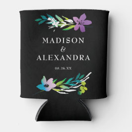 Porta-lata Nomes e data de casamento floral brilhantes