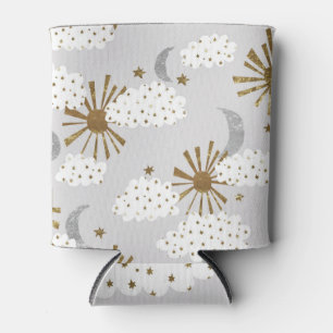 Porta-lata Nuvens, sol e lua, padrão minimalista.