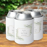 Porta-lata O Casamento de Folhagem Elegante Greenery pode arr<br><div class="desc">Apresentando delicadas folhas de cor aquosa verde e um quadro de ouro,  este design botânico pode ser personalizado com seus nomes e data especial. Projetado por Thisnotme©</div>