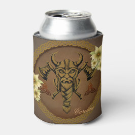 Porta-lata O feio viking com o capacete com chifres.