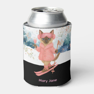 Porta-lata O gato está esquiando com roupa rosa na despedida
