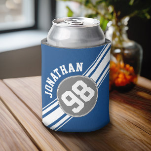 Porta-lata O jérsei dos esportes azul e a cinza listram o
