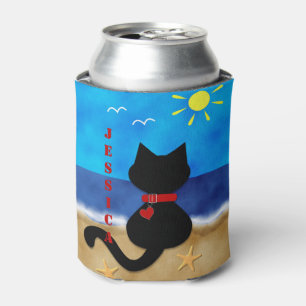 Porta-lata O tema bonito da praia do gato preto pode