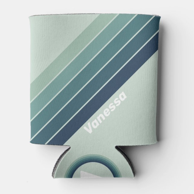 Porta-lata Oceano Verde Listrado Nostálgico com Nome (Frente)