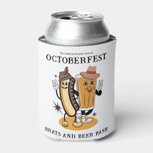 Porta-lata Octoberfest Brats e Beer Fall Party Retro (Can Front)