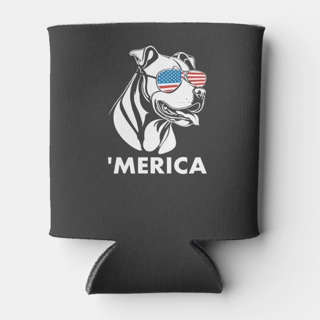 Porta-lata Óculos de Sol Pitbull Sorridente 4 de Julho Merica (Frente)