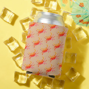 Porta-lata Orange Crab Pattern Vintage Boho Beach Party