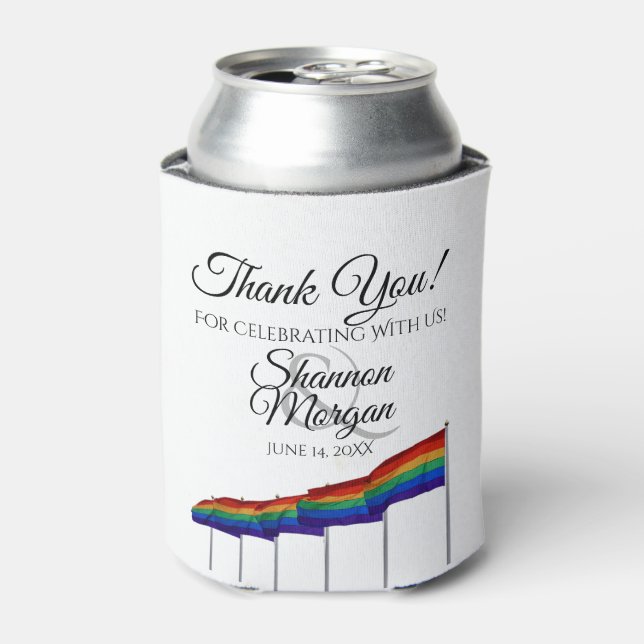 Porta-lata Orgulho gay Rainbow Flag Weding Favor Obrigado (Can Front)