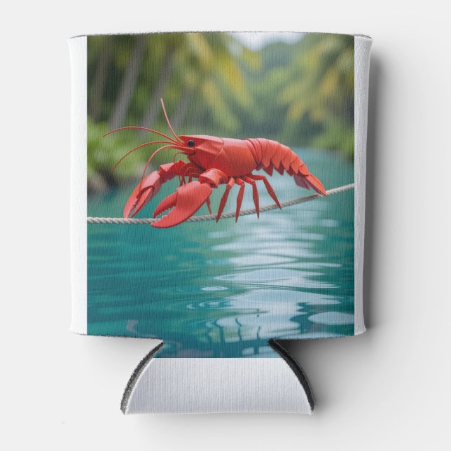 Porta-lata Origami Lobster on a tightrope koozie (Frente)