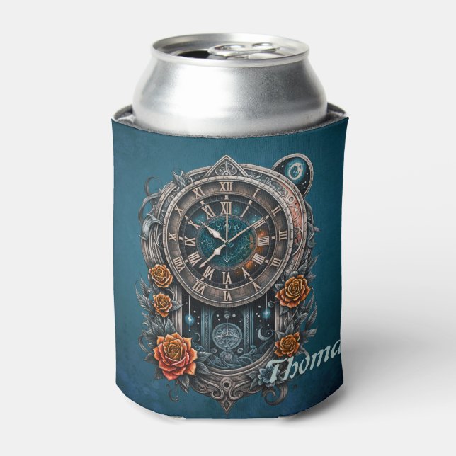 Porta-lata Ornamentado Steampunk Clock com Rosas. (Can Front)