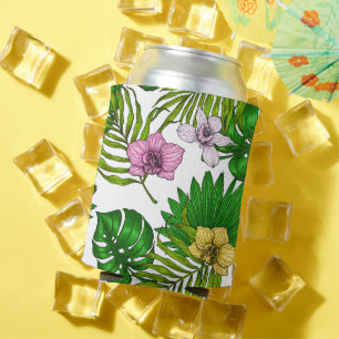 Porta-lata Orquídeas e palmeiras, cor-de-rosa, amarela, verde