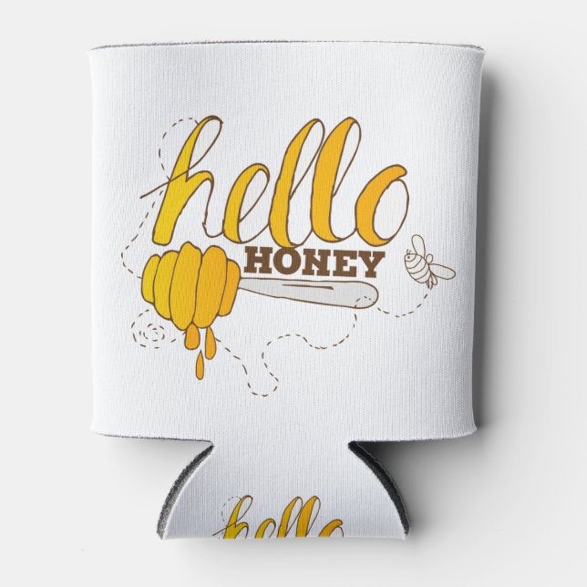 Porta-lata Ouro Amarelo e Brown Hello Honey (Frente)