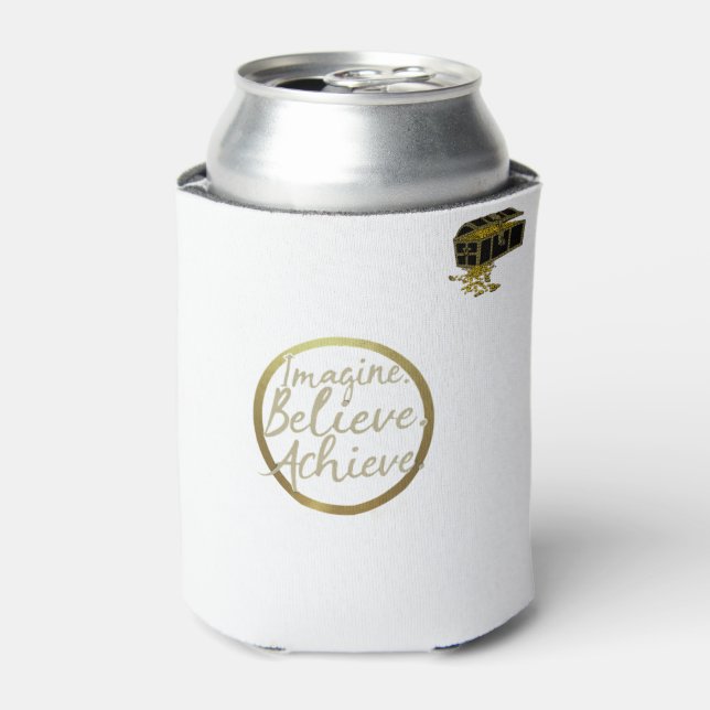 Porta-lata Ouro Círculo "Imagine, acredite, alcance" design (Can Front)