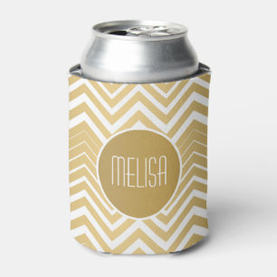 Porta-lata Ouro de Monogramed e ziguezague branco Chevron