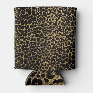 Porta-lata Ouro Leopardo: Luxo Tecido Negro.