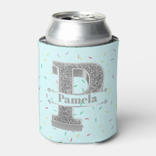 Porta-lata P Monograma Inicial do Prata Personalizado Seu Nom