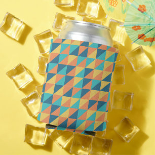 Porta-lata Padrão abstrato geométrico vintage azul e amarelo