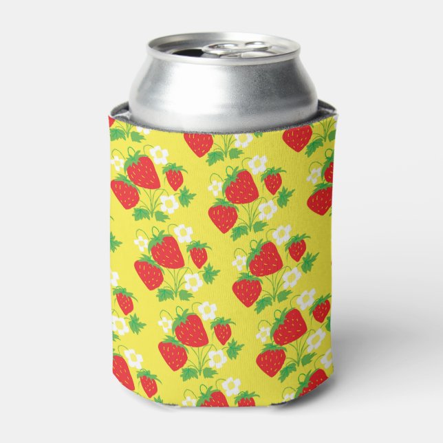 Porta-lata Padrão Amarelo de Morango e Flor (Can Front)