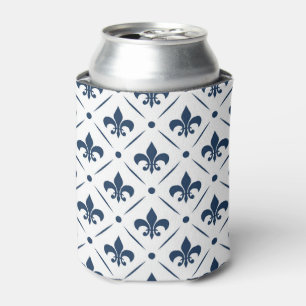 Porta-lata Padrão azul escuro Fleur De Lis sobre fundo branco