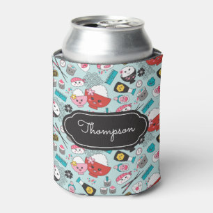 Porta-lata Padrão Azul Sushi Kawaii