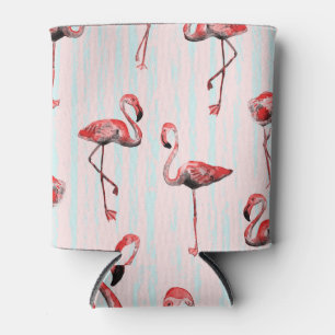 Porta-lata Padrão Azul Tropical Flamingo Vermelho