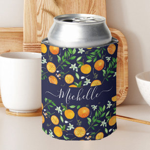 Porta-lata Padrão Botânico Floral de Verão Citrino Laranja