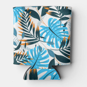 Porta-lata Padrão Branco Brilhante de Folhas Tropicais