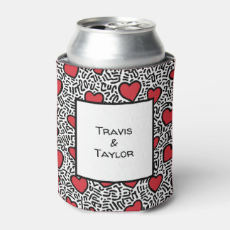Porta-lata Padrão cardíaco de pop Art