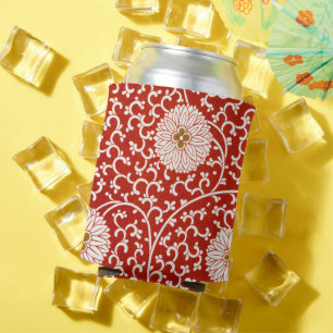 Porta-lata Padrão Clássico do Ornamentado Floral Vermelho Vib