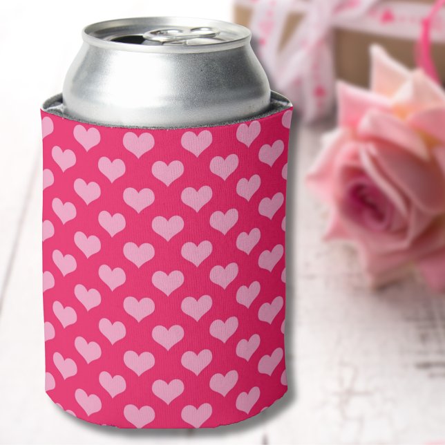Porta-lata Padrão Coração Cor-de-Rosa Bonita (Happy Valentine's Day Cute Pink Hearts Pattern Can Cooler)