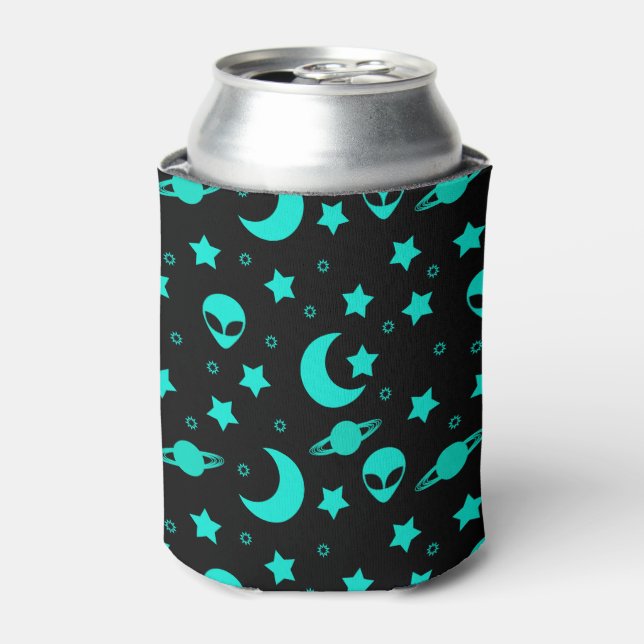 Porta-lata Padrão de Alien Turquesa com Estrelas e Luas (Can Front)