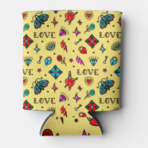 Porta-lata Padrão de Amor da Tatuagem na Escola Antiga