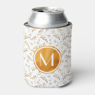 Porta-lata padrão de amoras de ouro na moda monograma em bran