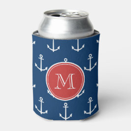Porta-lata Padrão de Âncoras brancas azuis marinhos, Monogram