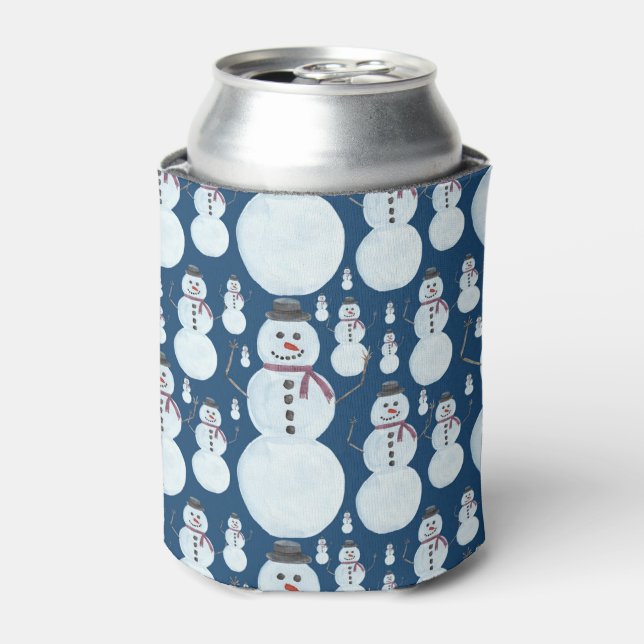 Porta-lata Padrão de Aquarela Azul Snowman, Gelado, Gelado (Can Front)