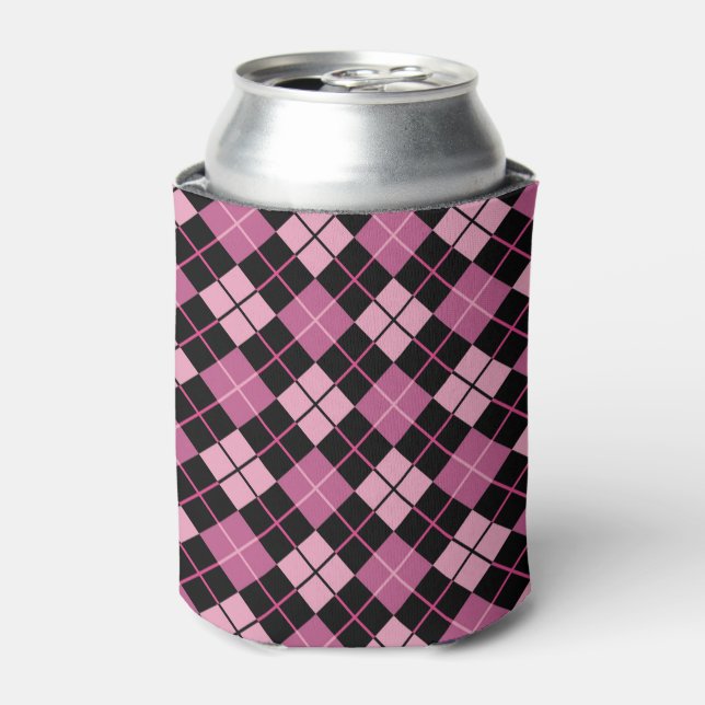 Porta-lata Padrão de Argyle em Preto e Rosa (Can Front)