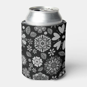 Porta-lata Padrão De Arte Floral Preta E Cinza Sem Olhos