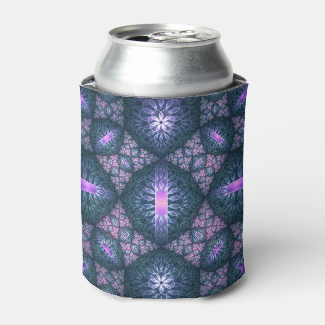 Porta-lata Padrão de Arte Fractal 3D Turquesa Rosa Roxo (Can Front)