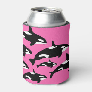 Porta-lata Padrão de Baleia Orca, Preto e Branco em Rosa Que