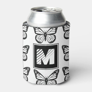 Porta-lata Padrão de Borboleta Preto e Branco Monograma