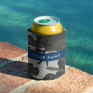 Porta-lata Padrão de Camuflagem Cinza, Seu nome, Personalizar