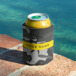 Porta-lata Padrão de Camuflagem Cinza, Seu nome, Personalizar