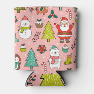 Porta-lata Padrão de Cartoon de Caracteres de Natal