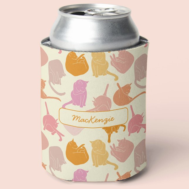 Porta-lata Padrão de Cat Cor de Rosa Personalizada (Criador carregado)
