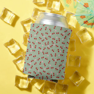 Porta-lata Padrão de Cerejas em Fundo Verde