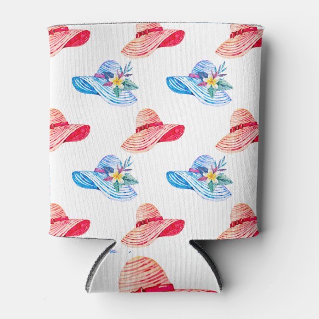 Porta-lata Padrão De Chapéus De Verão Azul E Vermelho (Frente)