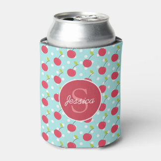 Porta-lata Padrão de Cherry e Bolinhas azul personalizado
